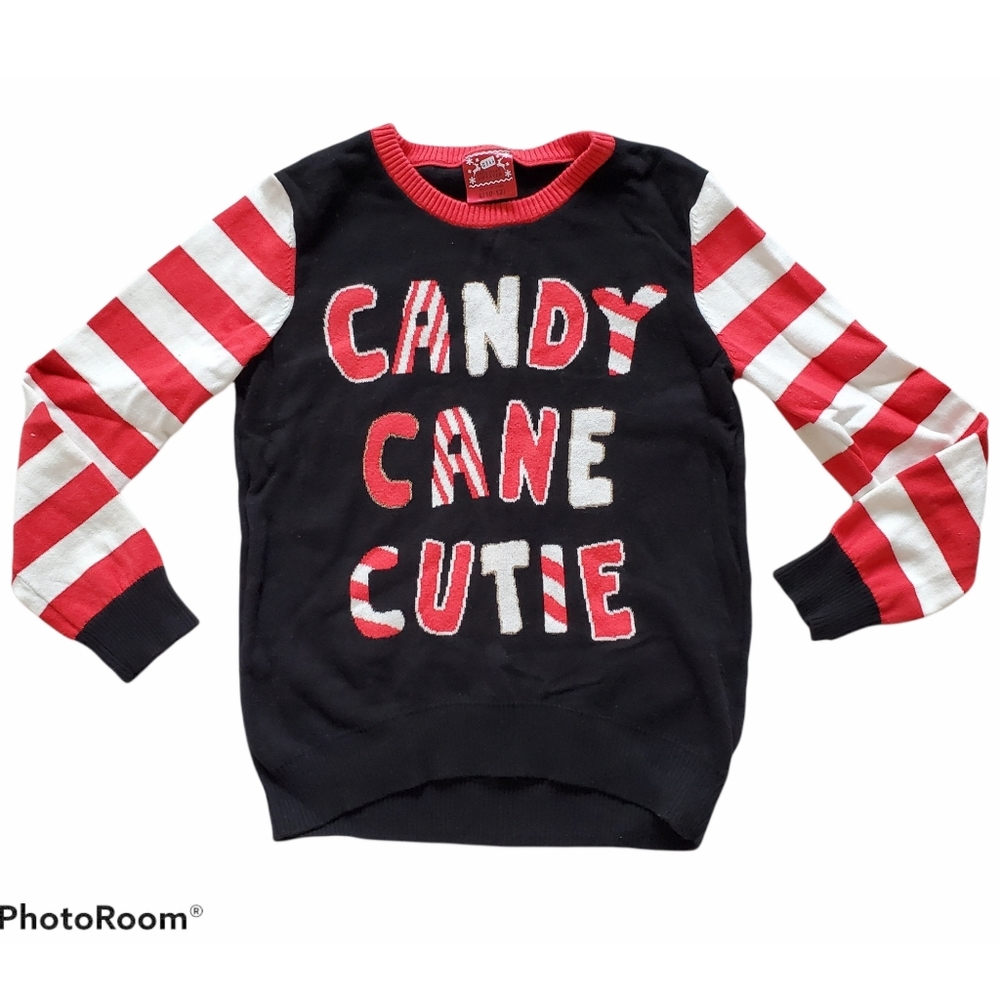 New Girl's Candy Cane Cutie Long Sleeve Sweater Size XS 4/5